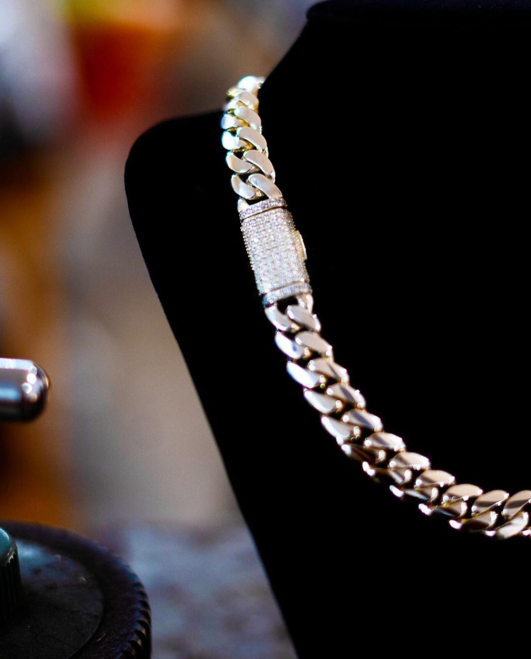 Gental Gems by Karat Kings | Solid 14mm Miami Cuban Link Chain with Iced Lock |  Gold Micron Plated on  Sterling Silver Chain with AAA+ Quality Swarovski Diamonds