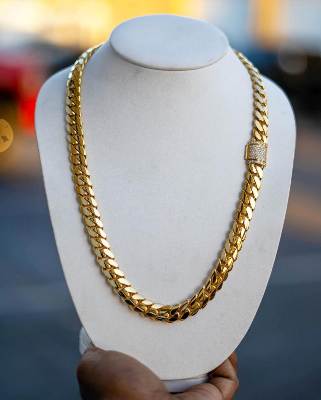 Gental Gems by Karat Kings | Solid 14mm Miami Cuban Link Chain with Iced Lock |  Gold Micron Plated on  Sterling Silver Chain with AAA+ Quality Swarovski Diamonds