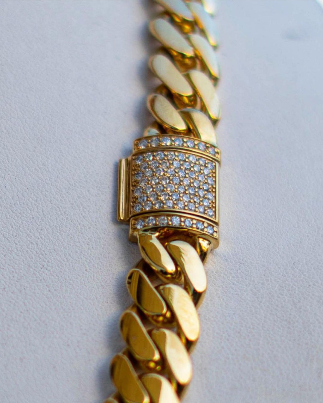 Gental Gems by Karat Kings | Solid 14mm Miami Cuban Link Chain with Iced Lock |  Gold Micron Plated on  Sterling Silver Chain with AAA+ Quality Swarovski Diamonds