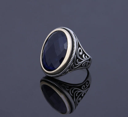 Gental Gems by Karat Kings | Unique Turkish Style Ring with S Blue Sapphire, Oxidized Sterling Silver  Ring | Jewellery for Men| With Certificate of Authenticity and  Hallmark