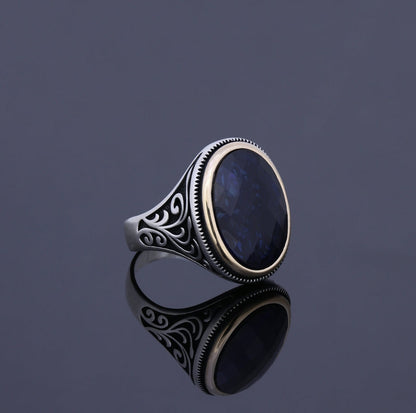 Gental Gems by Karat Kings | Unique Turkish Style Ring with S Blue Sapphire, Oxidized Sterling Silver  Ring | Jewellery for Men| With Certificate of Authenticity and  Hallmark