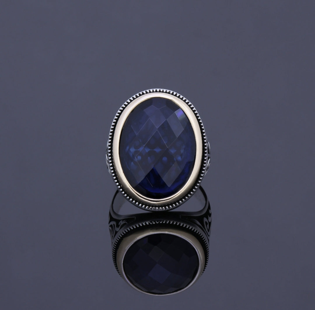 Gental Gems by Karat Kings | Unique Turkish Style Ring with S Blue Sapphire, Oxidized Sterling Silver  Ring | Jewellery for Men| With Certificate of Authenticity and  Hallmark