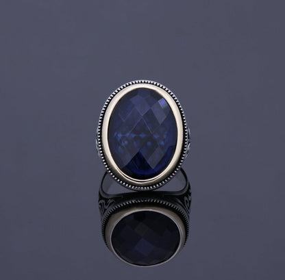 Gental Gems by Karat Kings | Unique Turkish Style Ring with S Blue Sapphire, Oxidized Sterling Silver  Ring | Jewellery for Men| With Certificate of Authenticity and  Hallmark