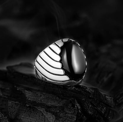 Gental Gems by Karat Kings | Unique Designed Turkish Style Ring with Natural Black Onyx ,  Sterling Silver Oxidized Ring