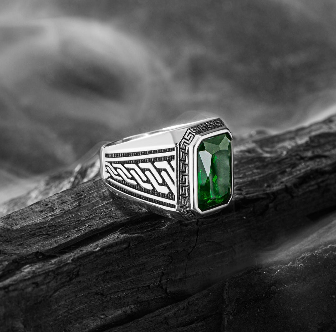 Gental Gems by Karat Kings | Unique  Designed Turkish Style Ring with Green Zircon ,  Sterling Silver Oxidized Ring