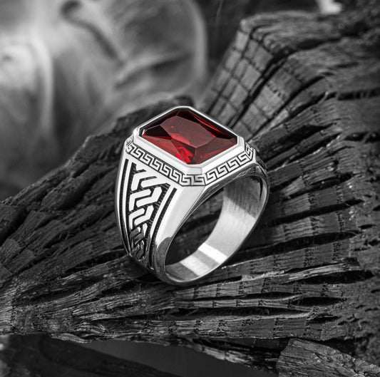 Gental Gems by Karat Kings | Unique Versace Designed Turkish Style Ring with Red Zircon ,  Sterling Silver Oxidized Ring | Men's Jewelry | With Certificate of Authenticity and  Hallmark