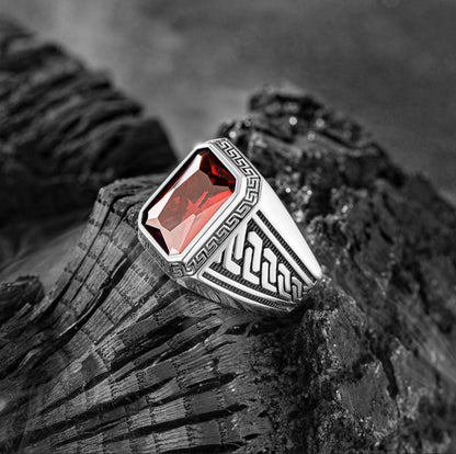 Gental Gems by Karat Kings | Unique  Designed Turkish Style Ring with Red Zircon ,  Sterling Silver Oxidized Ring
