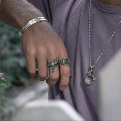 Gental Gems by Karat Kings | Exclusive Feather Style Signet Ring for Men, Oxidized Sterling Silver  Ring | Jewellery for Men