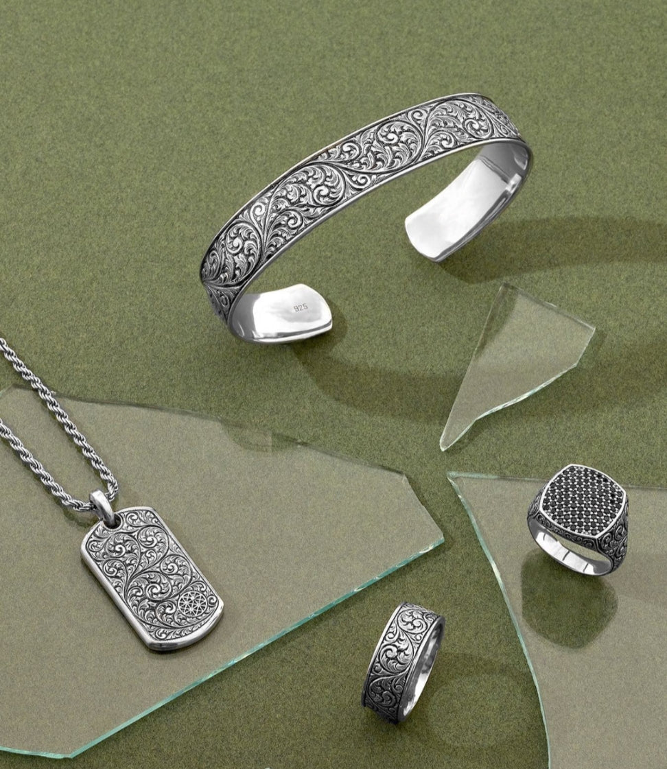 Gental Gems by Karat Kings | Exclusive Classic Cushion Pave Ring Studded with Black Zircons, Sterling Silver  Ring | Jewellery for Men
