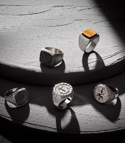 Gental Gems by Karat Kings | Exclusive Classic Cushion Pave Ring Studded with Black Zircons, Sterling Silver  Ring | Jewellery for Men