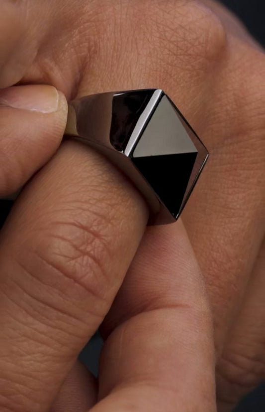 Gental Gems by Karat Kings | Exclusive Classic Style Ring with Natural Pyramidal Black Onyx | Sterling Silver  Ring | Jewellery for Men| With Certificate of Authenticity and  Hallmark