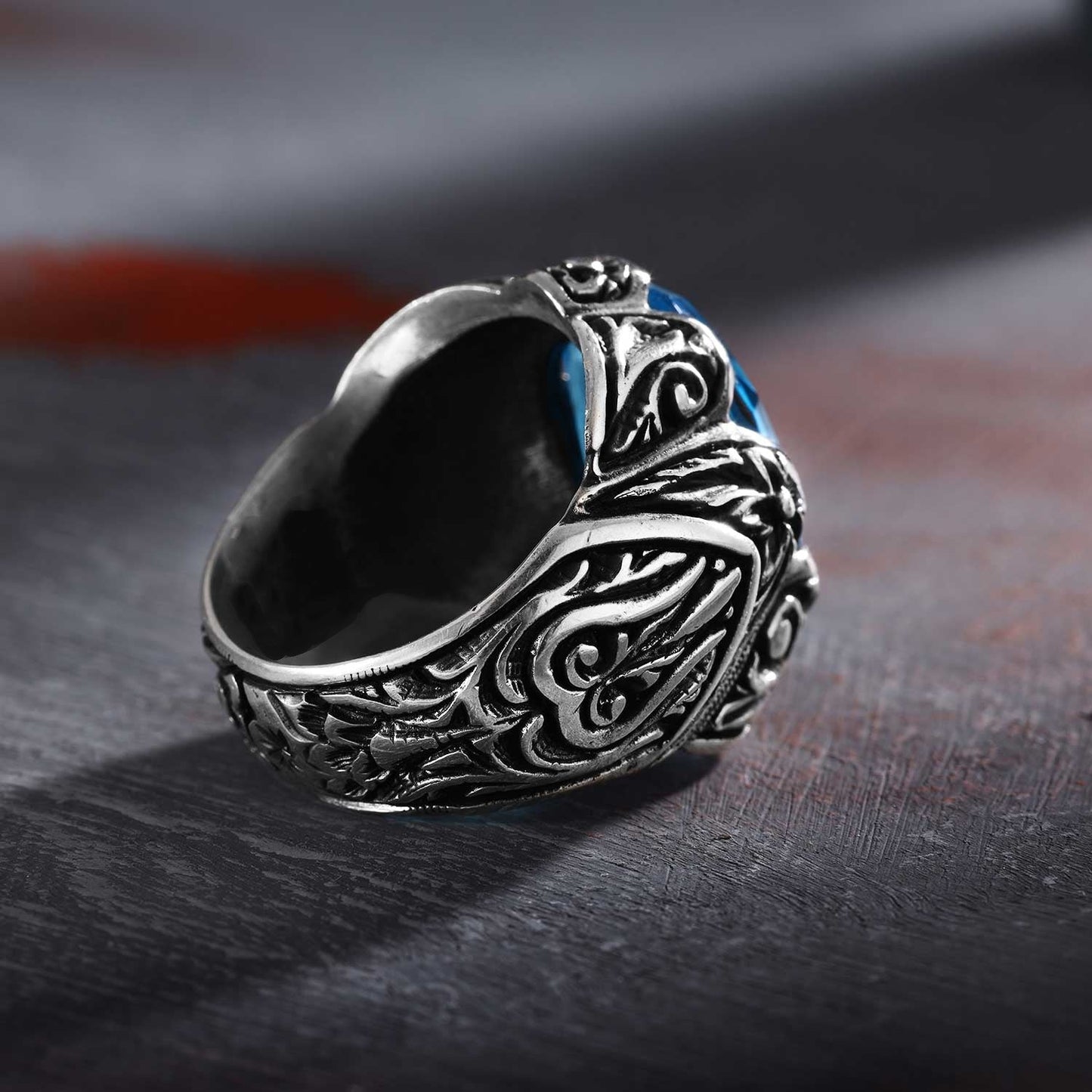 Gental Gems by Karat Kings | Exclusively Designed Ring with Blue Topaz |  Sterling Silver Oxidized Ring | Men's Jewelry | With Certificate of Authenticity and  Hallmark
