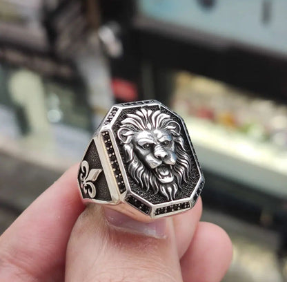 Gental Gems by Karat Kings | Unique Design Lion Ring with Illuminati/ Evil Eye Symbol | Oxidized  Sterling Silver Ring | Men's Jewelry | With Certificate of Authenticity and  Hallmark