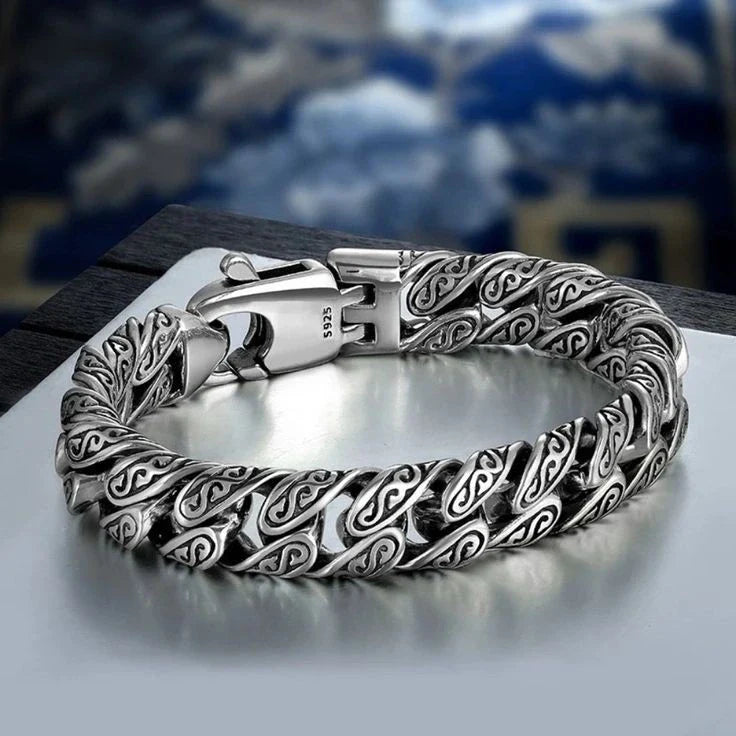 Unique 14mm wide Retro Silver Oxidized Bracelet for Men |  Sterling Silver Bracelet | Men's Jewelry | With Certificate of Authenticity and  Hallmark