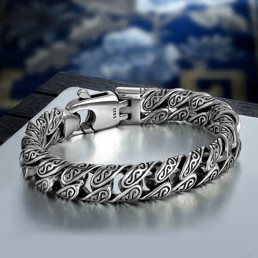 Unique 14mm wide Retro Silver Oxidized Bracelet for Men |  Sterling Silver Bracelet | Men's Jewelry | With Certificate of Authenticity and  Hallmark
