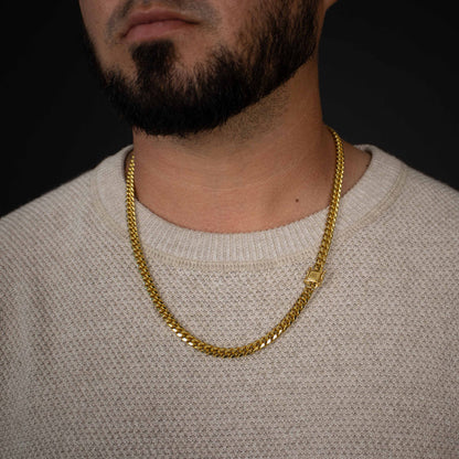 Gental Gems by Karat Kings | Solid 8mm Miami Cuban Link Chain with Plain Lock (22K Yellow Gold Plated) |  Sterling Silver Chain