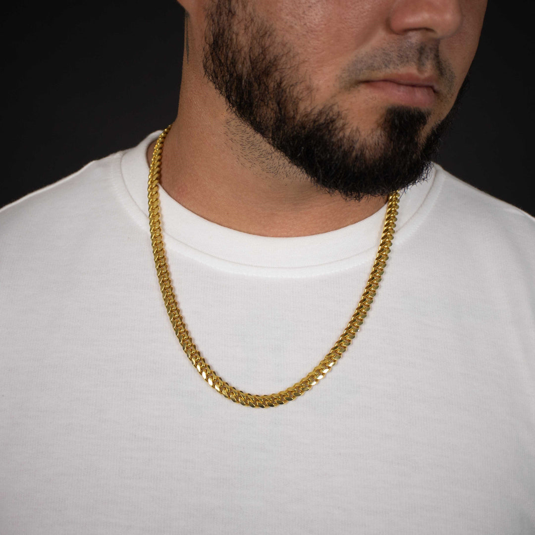 Gental Gems by Karat Kings | Solid 8mm Miami Cuban Link Chain with Plain Lock (22K Yellow Gold Plated) |  Sterling Silver Chain