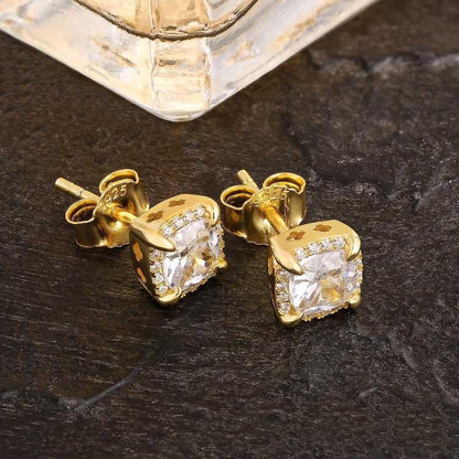 Gental Gems by Karat Kings | Princess Cut Diamond Stud Earrings for Men | AAA+ Quality Swarovski Diamond & White Rhodium &  Gold Plated  Sterling Silver Earrings | Jewellery for Men