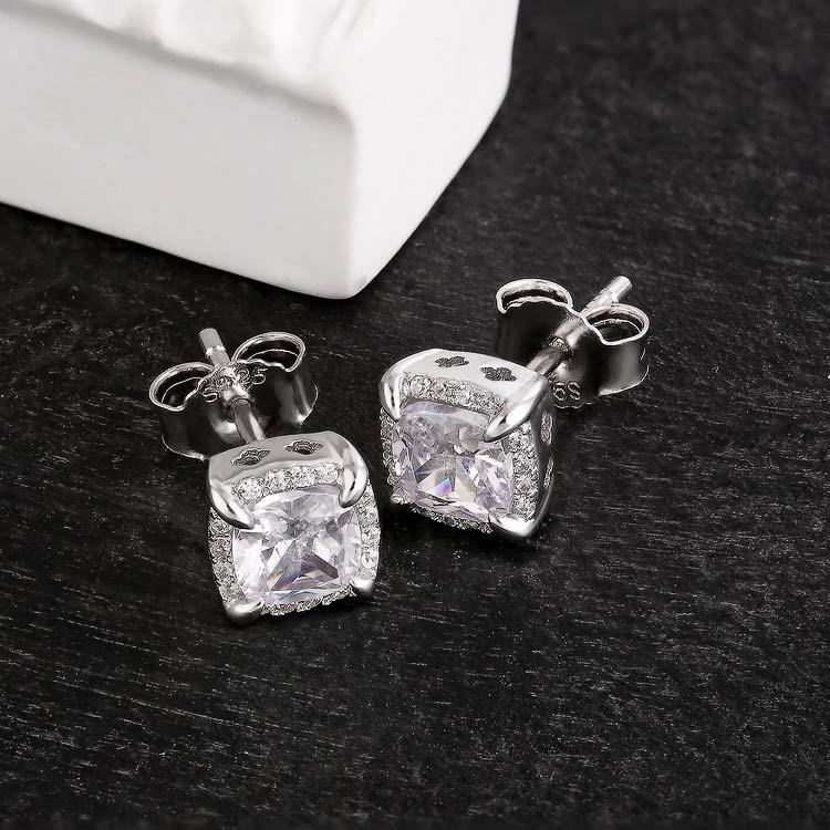 Gental Gems by Karat Kings | Princess Cut Diamond Stud Earrings for Men | AAA+ Quality Swarovski Diamond & White Rhodium &  Gold Plated  Sterling Silver Earrings | Jewellery for Men