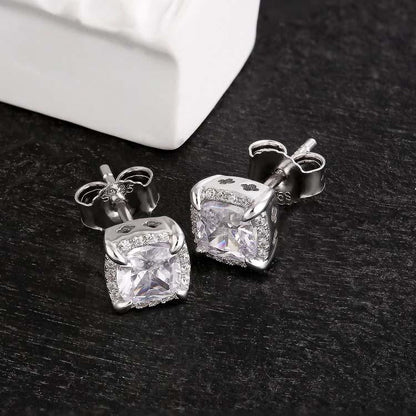 Gental Gems by Karat Kings | Princess Cut Diamond Stud Earrings for Men | AAA+ Quality Swarovski Diamond & White Rhodium &  Gold Plated  Sterling Silver Earrings | Jewellery for Men