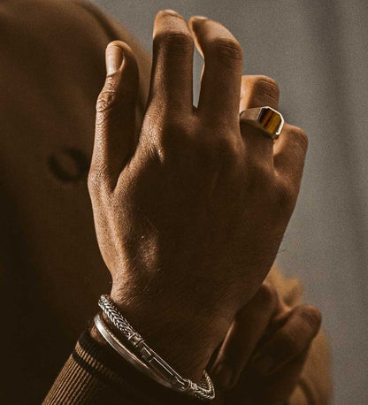Gental Gems by Karat Kings | Classic Signet Ring with Natural Tiger Eye |  Sterling Silver Ring