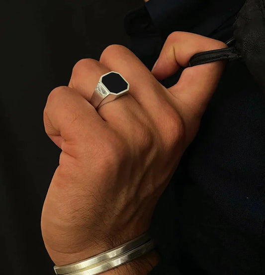 Gental Gems by Karat Kings | Classic Signet Ring with Natural Black Onyx |  Sterling Silver Ring | Men's Jewelry | With Certificate of Authenticity and  Hallmark