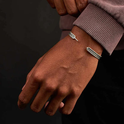 Gental Gems by Karat Kings | Unique Thin Feather Bangle/kadaa/Handcuff for Men & Boys |  Sterling Silver Bracelet