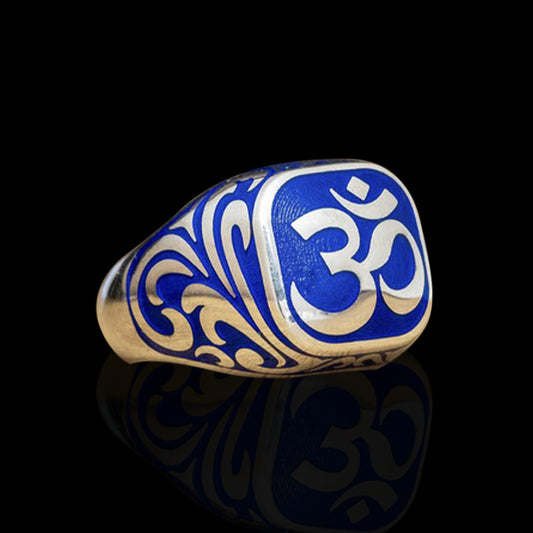 Gental Gems by Karat Kings | Om Symbol with Blue Enamel Signet Ring for Men, Sterling Silver  Ring | Jewellery for Men| With Certificate of Authenticity and  Hallmark