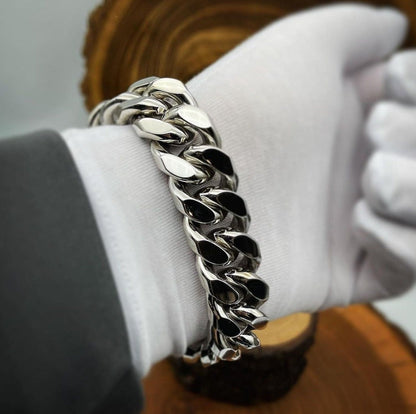 Gental Gems by Karat Kings | Unique 19mm High Polished Solid Miami Cuban Bracelet with Iced Skull Lock for Men |  Sterling Silver Bracelet