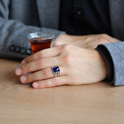 Gental Gems by Karat Kings | Unique Turkish  Style Ring with Faceted Blue S Sapphire |  Sterling Silver Oxidized Ring
