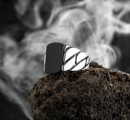 Gental Gems by Karat Kings | Unique Turkish Braided Style Ring with Natural Black Onyx |  Sterling Silver Oxidized Ring | Men's Jewelry | With Certificate of Authenticity and  Hallmark