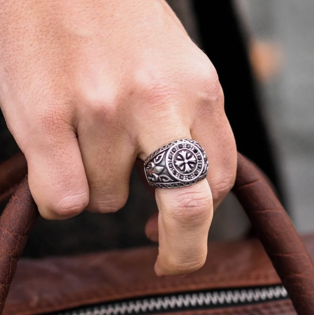 Gental Gems by Karat Kings | Unique Fort Templar Signet Ring |  Sterling Silver Oxidized Ring