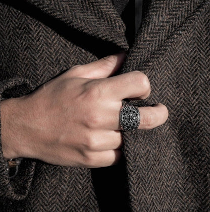 Gental Gems by Karat Kings | Unique Fort Templar Signet Ring |  Sterling Silver Oxidized Ring