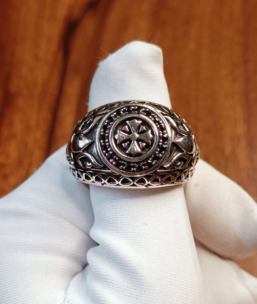 Gental Gems by Karat Kings | Unique Fort Templar Signet Ring |  Sterling Silver Oxidized Ring