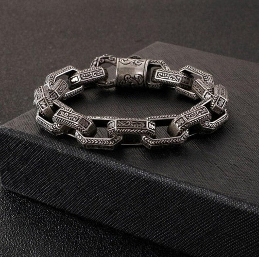 13mm wide, Unique Vintage Artistry Ancient Oxidized Bracelet |  Sterling Silver Bracelet | Men's Jewelry | With Certificate of Authenticity and  Hallmark