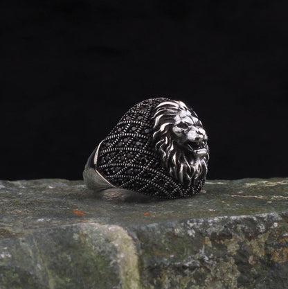 Gental Gems by Karat Kings | Unique Turkish Style Oxidized Silver Lion Ring with Black Zircon|  Sterling Silver Oxidized Ring