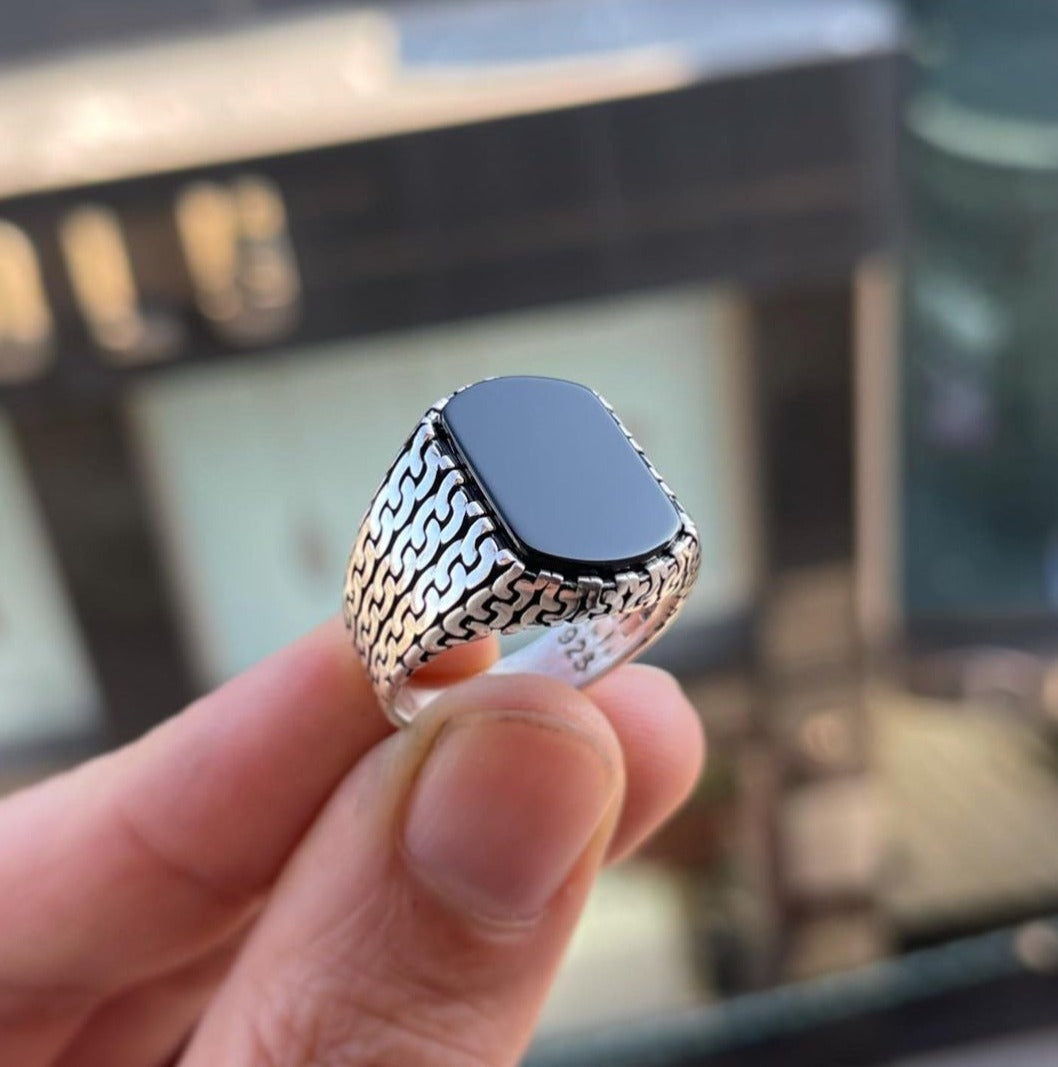 Gental Gems by Karat Kings | Unique Turkish  Style Ring with Natural Black Onyx |  Sterling Silver Oxidized Ring