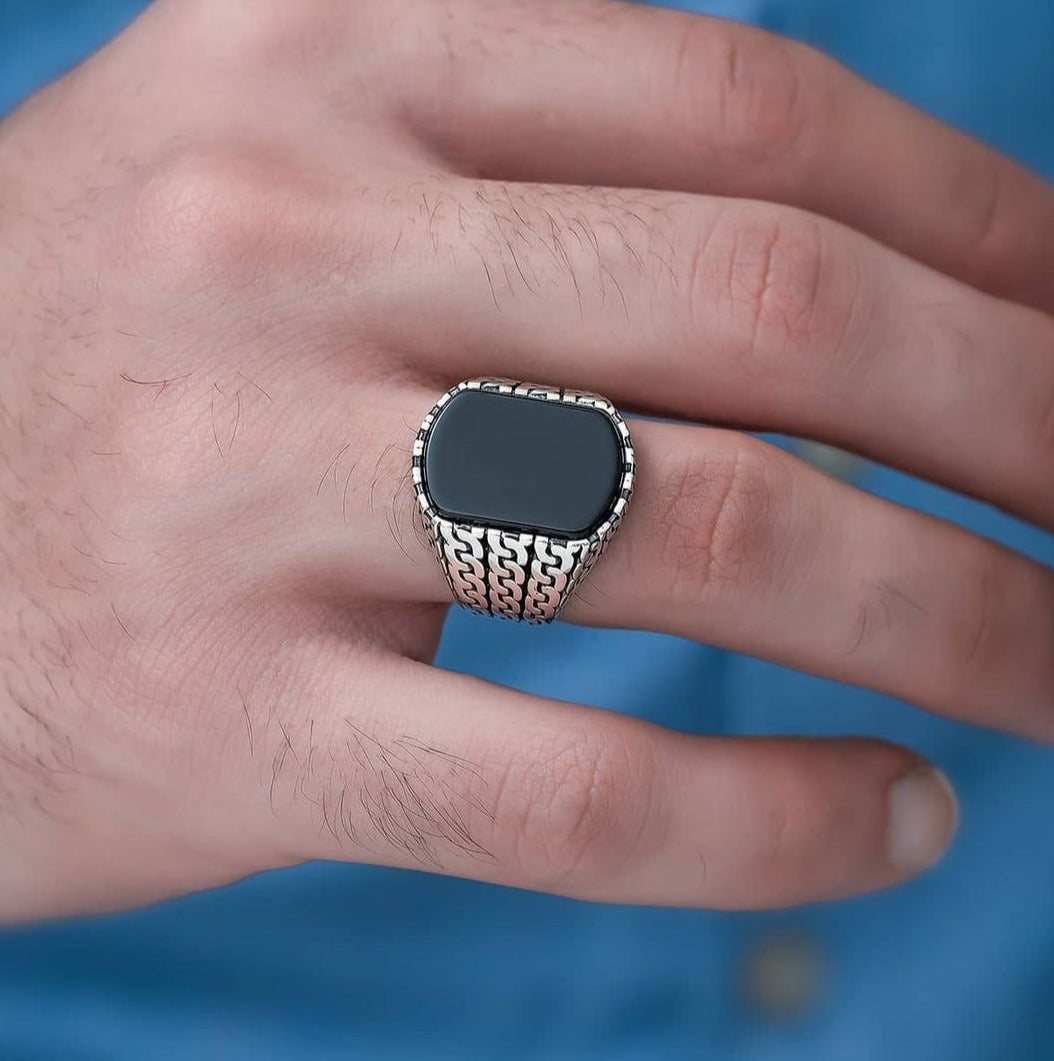 Gental Gems by Karat Kings | Unique Turkish  Style Ring with Natural Black Onyx |  Sterling Silver Oxidized Ring