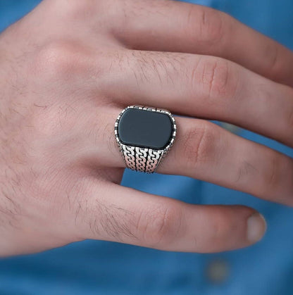 Gental Gems by Karat Kings | Unique Turkish  Style Ring with Natural Black Onyx |  Sterling Silver Oxidized Ring