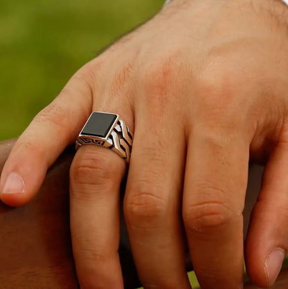 Gental Gems by Karat Kings | Unique Turkish  Style Ring with Natural Black Onyx |  Sterling Silver Oxidized Ring