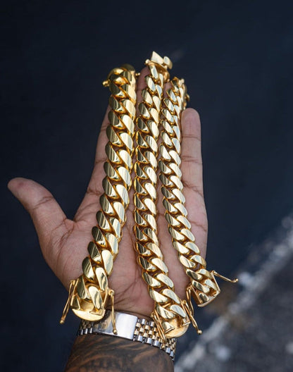 Gental Gems by Karat Kings | 14mm Wide Solid Miami Cuban Link Bracelet |  Gold Micron Plated  Sterling Silver Bracelet