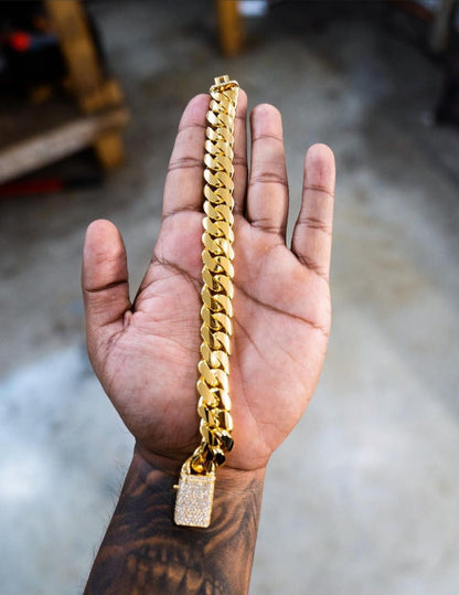 Gental Gems by Karat Kings | Solid 10mm Miami Cuban Link Bracelet with Iced Lock |  Gold Micron Plated on  Sterling Silver Bracelet with AAA+ Quality Swarovski Diamonds