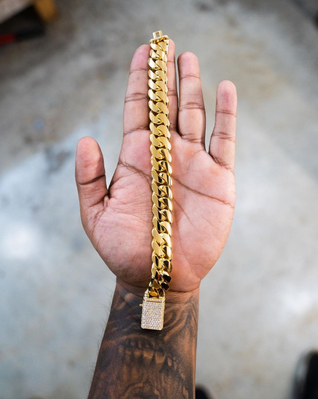 Gental Gems by Karat Kings | Solid 16mm Miami Cuban Link Bracelet with Iced Lock |  Gold Micron Plated on  Sterling Silver Bracelet with AAA+ Quality Swarovski Diamonds