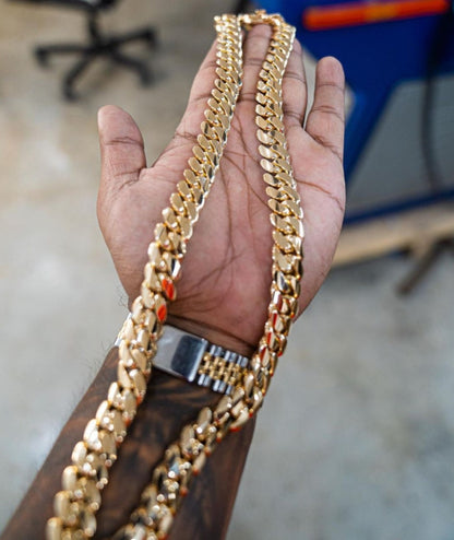 Gental Gems by Karat Kings | 14mm Wide Solid Miami Cuban Link Chain |  Gold Micron Plated  Sterling Silver Chain