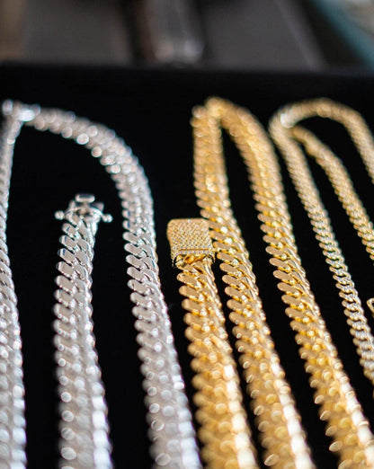 Gental Gems by Karat Kings | Solid 12mm Miami Cuban Link Chain with Iced Lock |  Gold Micron Plated on  Sterling Silver Chain with AAA+ Quality Swarovski Diamonds