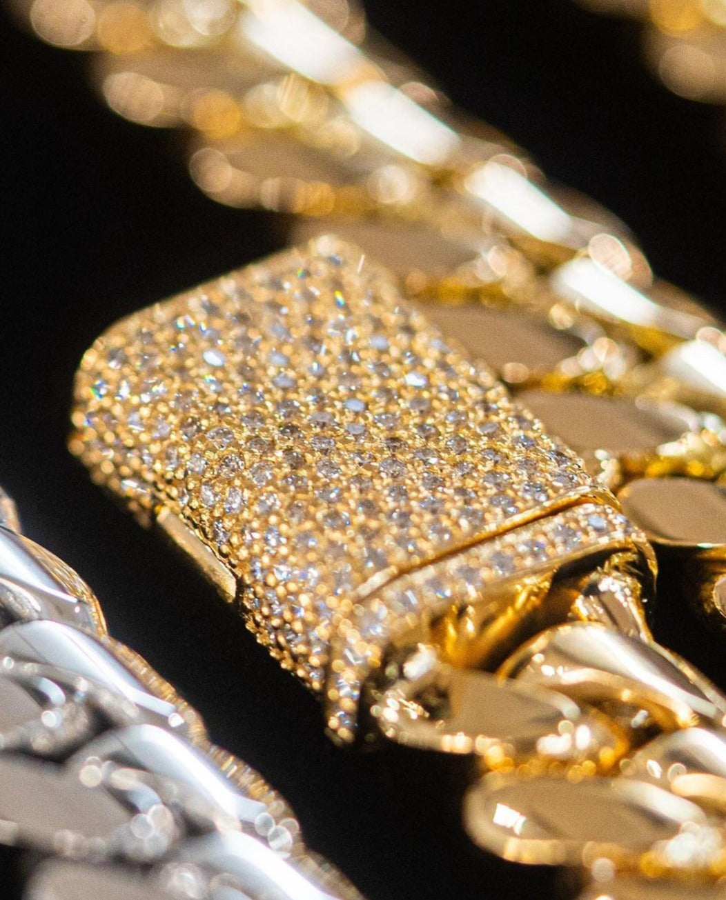 Gental Gems by Karat Kings | Solid 16mm Miami Cuban Link Chain with Iced Lock |  Gold Micron Plated on  Sterling Silver Chain with AAA+ Quality Swarovski Diamonds
