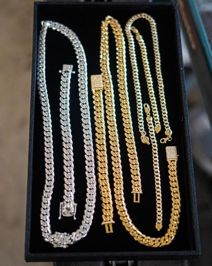 Gental Gems by Karat Kings | Solid 12mm Miami Cuban Link Chain with Iced Lock |  Gold Micron Plated on  Sterling Silver Chain with AAA+ Quality Swarovski Diamonds
