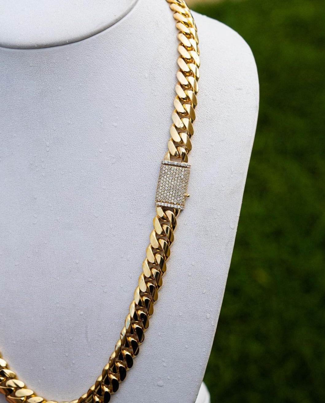 Gental Gems by Karat Kings | Solid 12mm Miami Cuban Link Chain with Iced Lock |  Gold Micron Plated on  Sterling Silver Chain with AAA+ Quality Swarovski Diamonds