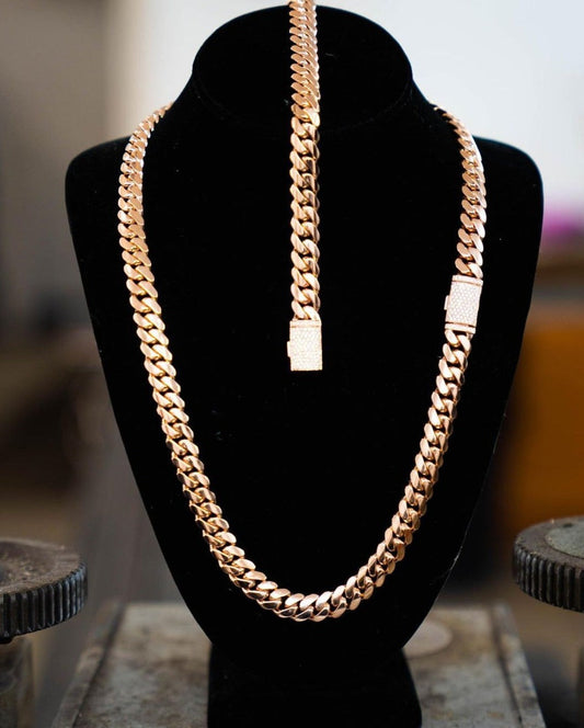 Gental Gems by Karat Kings | Solid 12mm Miami Cuban Link Chain with Iced Lock |  Gold Micron Plated on  Sterling Silver Chain with AAA+ Quality Swarovski Diamonds