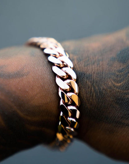 Gental Gems by Karat Kings | 14mm Wide Solid Miami Cuban Link Bracelet |  Gold Micron Plated  Sterling Silver Bracelet